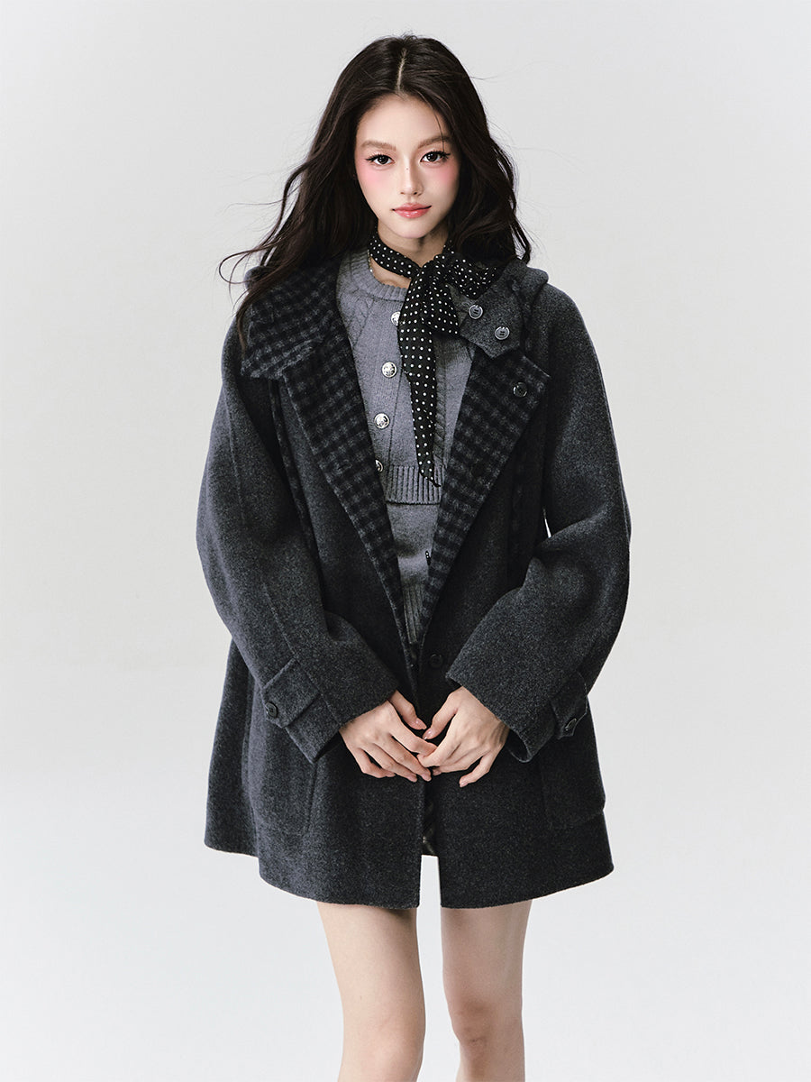 Reversible Hooded Coat With Plaid Lining