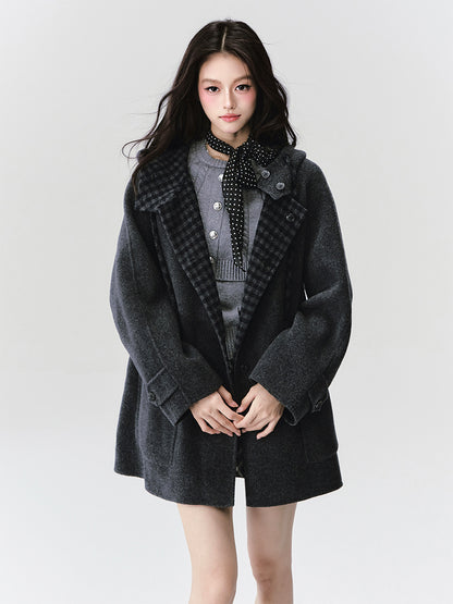 Reversible Hooded Coat With Plaid Lining