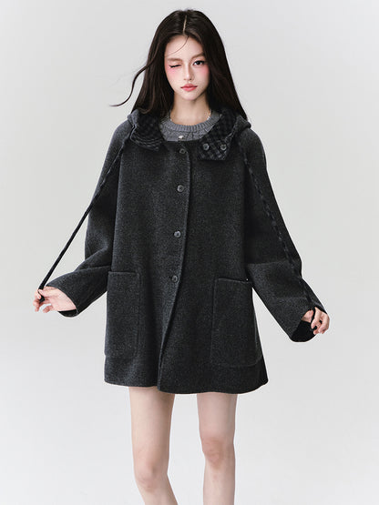 Reversible Hooded Coat With Plaid Lining