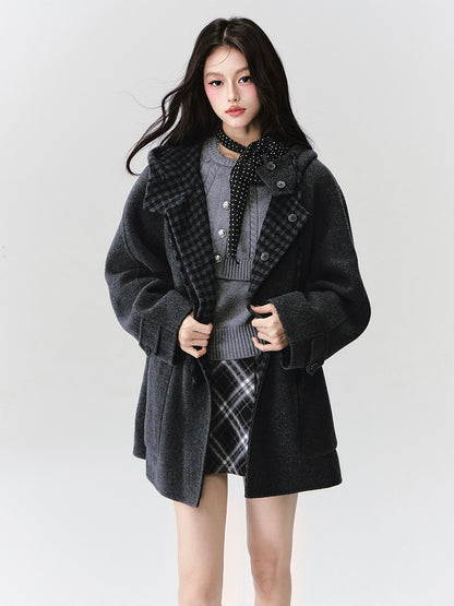 Reversible Hooded Coat With Plaid Lining