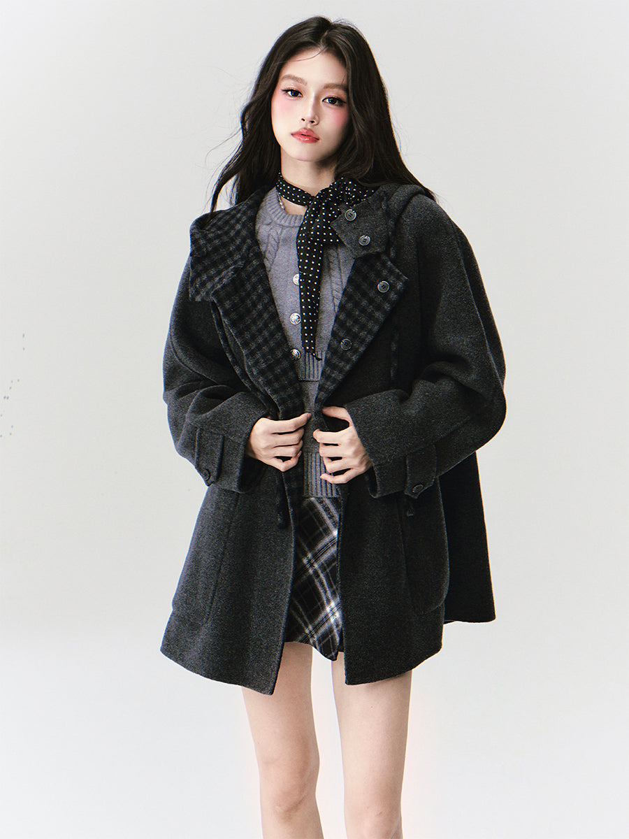 Reversible Hooded Coat With Plaid Lining