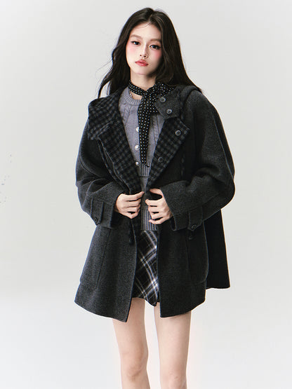 Reversible Hooded Coat With Plaid Lining