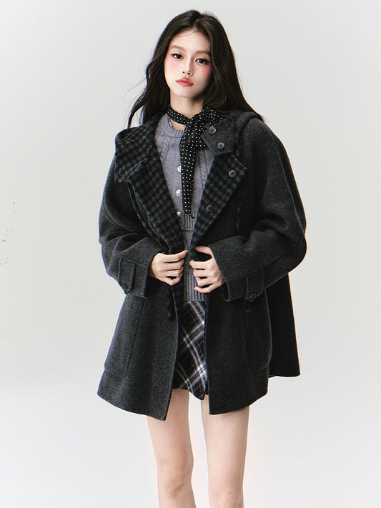 Reversible Hooded Coat With Plaid Lining