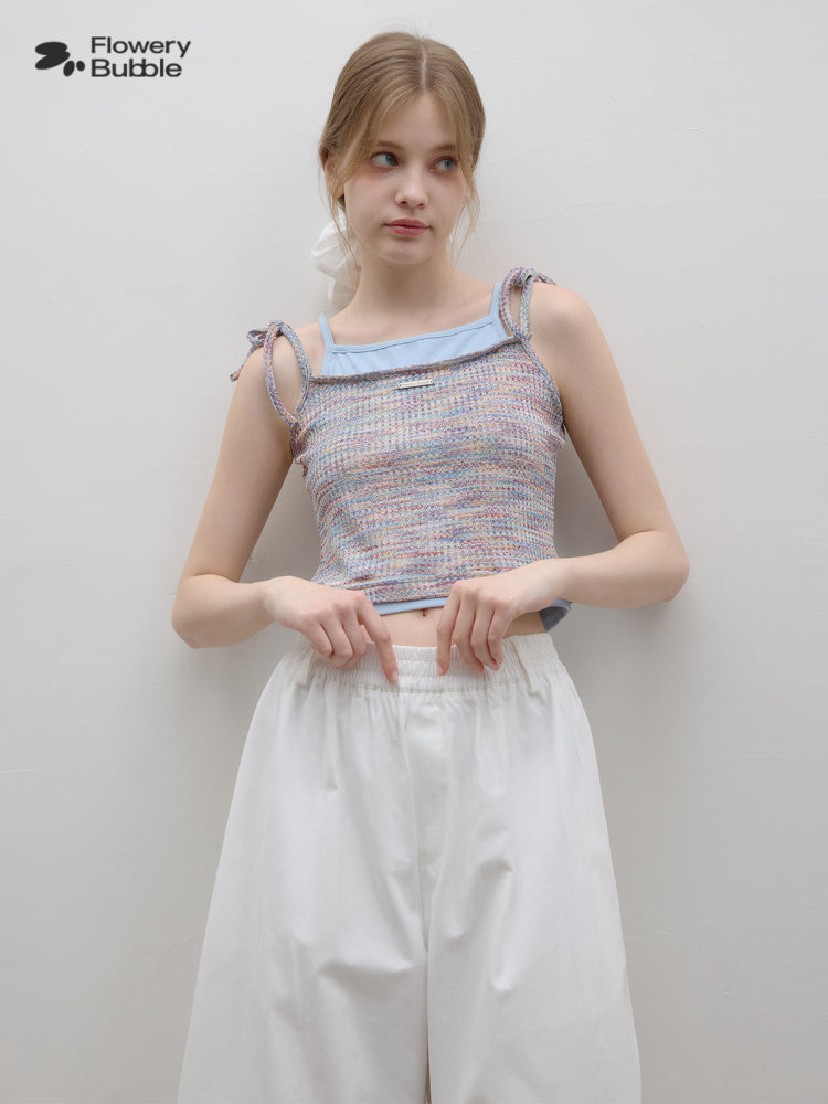 Faux-Double Melange Knit Cami With Contrast Colors