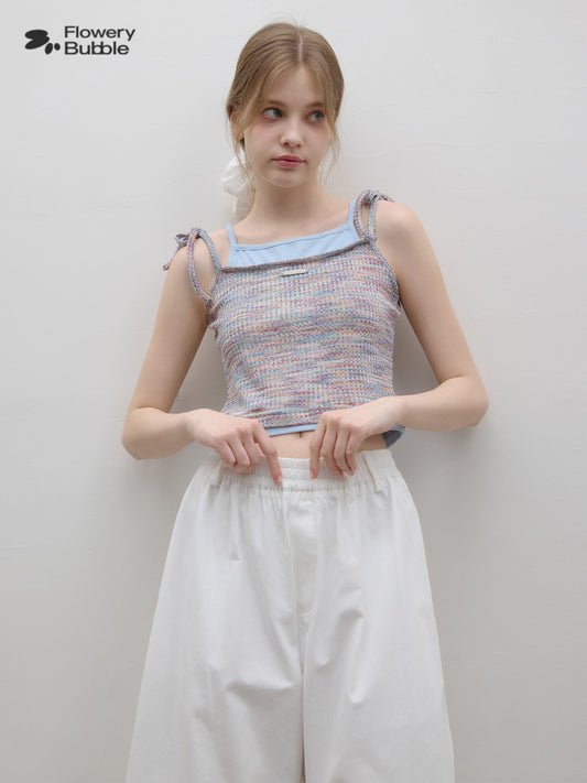 Faux-Double Melange Knit Cami With Contrast Colors
