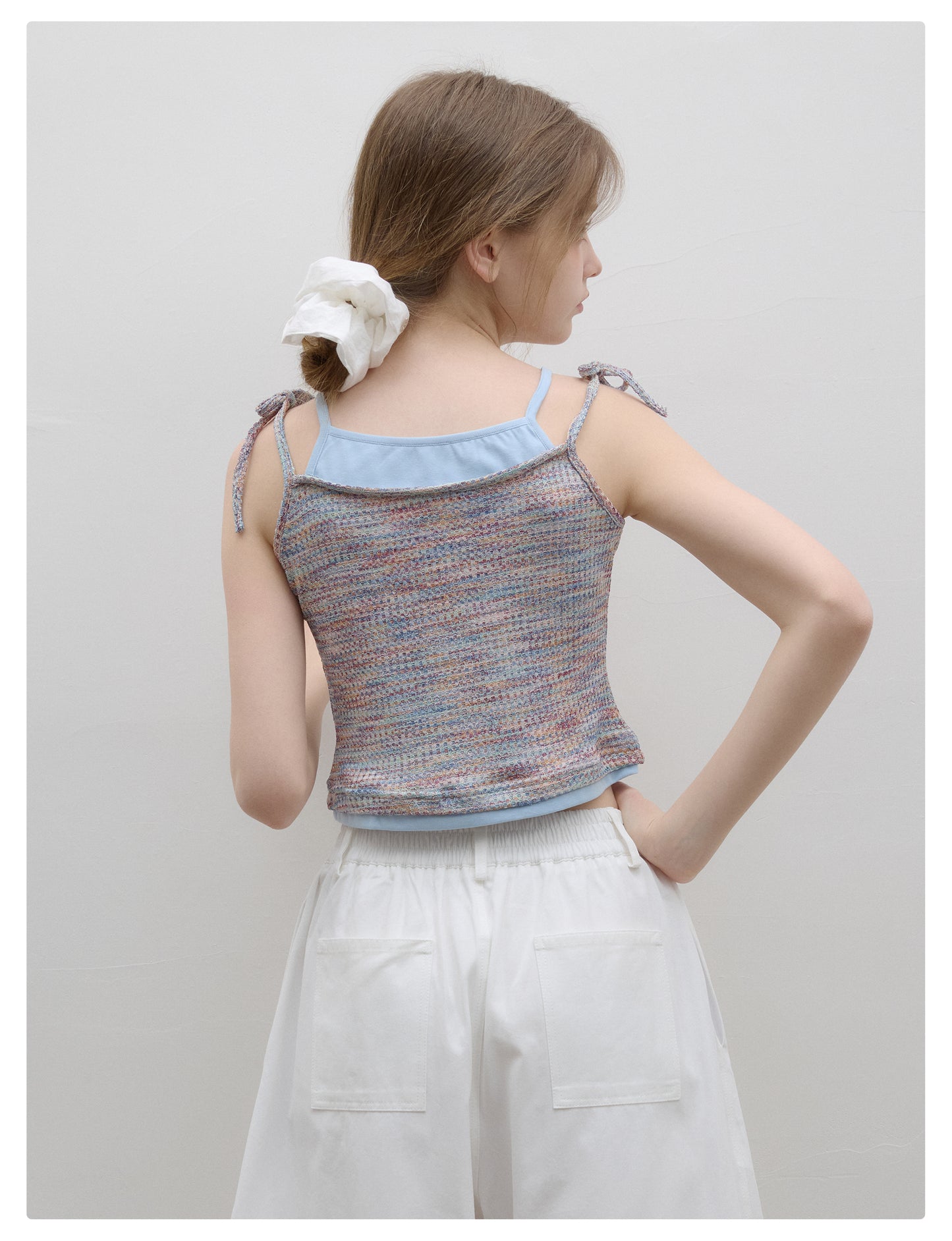 Faux-Double Melange Knit Cami With Contrast Colors