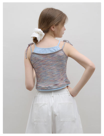 Faux-Double Melange Knit Cami With Contrast Colors