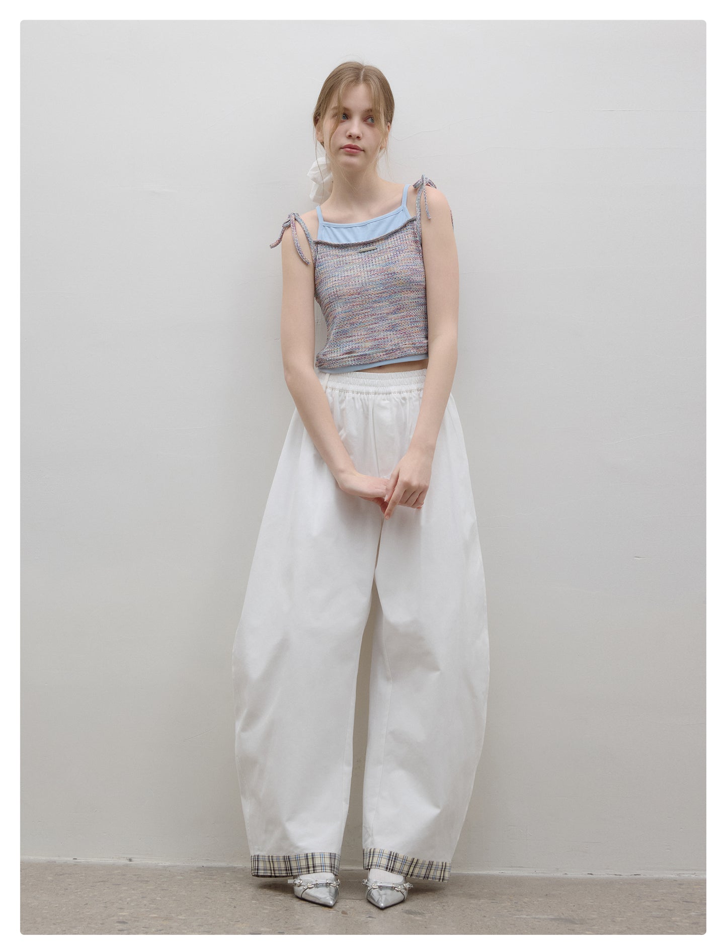 Faux-Double Melange Knit Cami With Contrast Colors