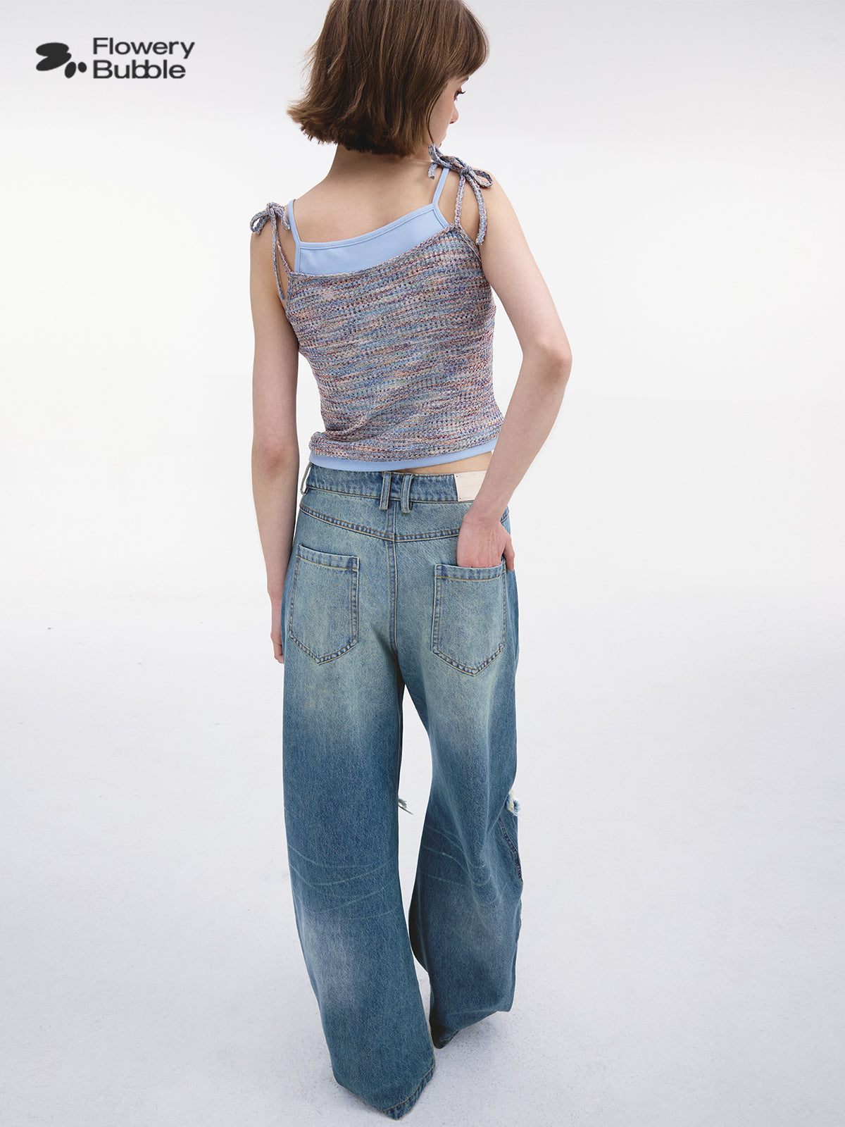 Faux-Double Melange Knit Cami With Contrast Colors