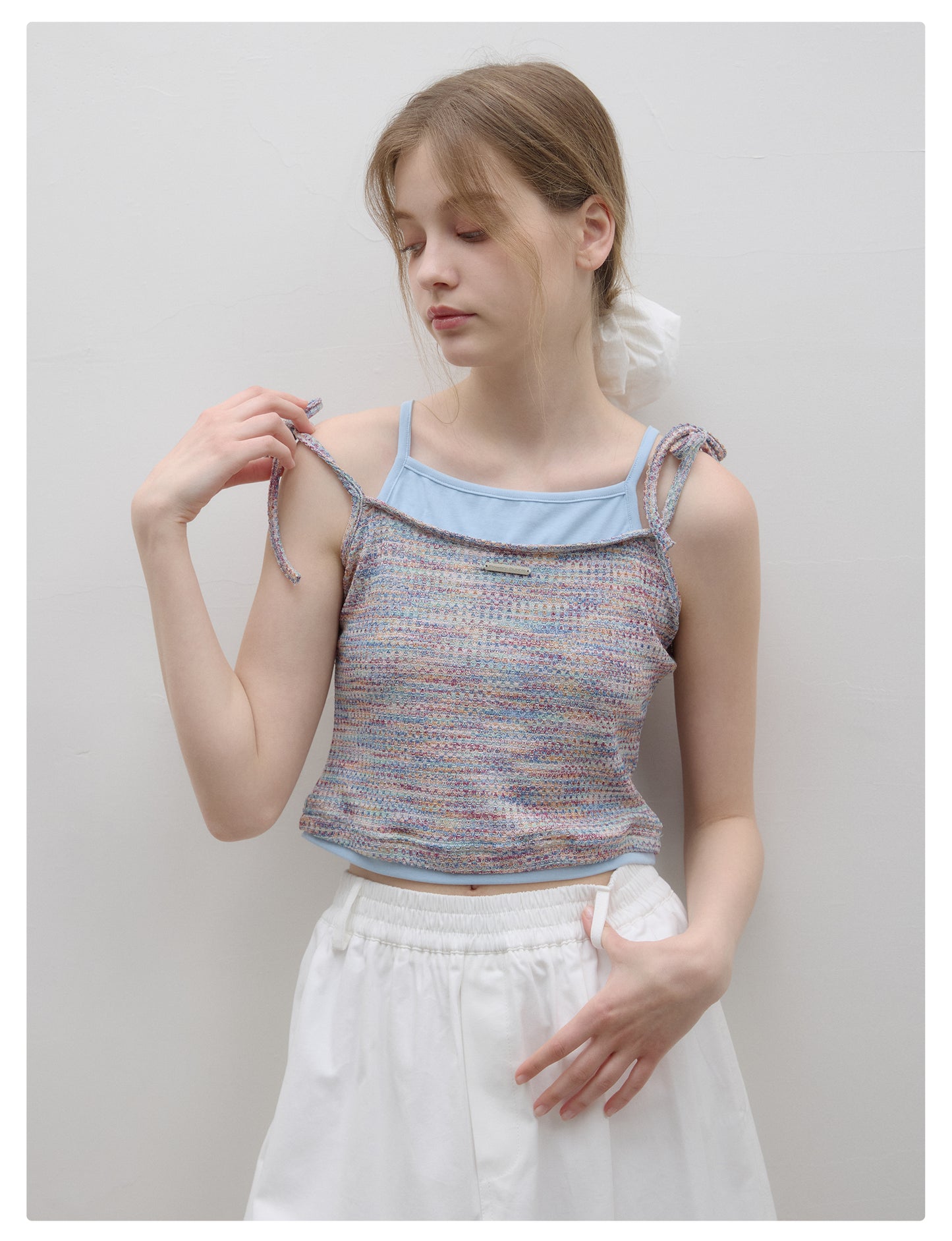 Faux-Double Melange Knit Cami With Contrast Colors