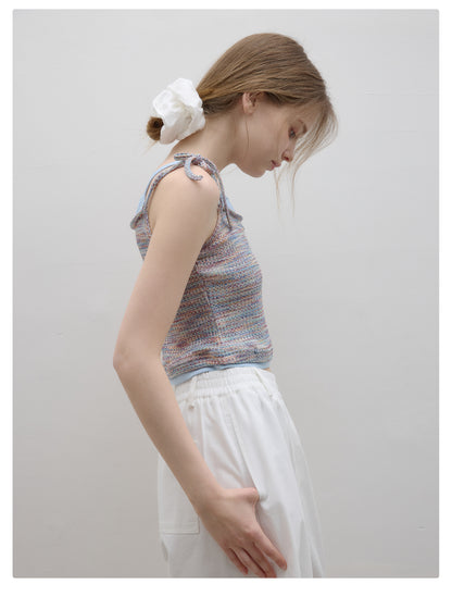 Faux-Double Melange Knit Cami With Contrast Colors