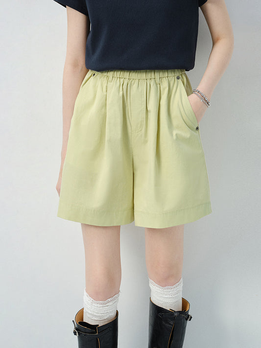 Elastic Waist Natural Fabric Shorts