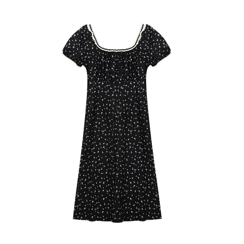 Lace-Trimmed Floral Dress With Back Tie