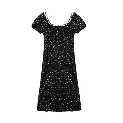 Lace-Trimmed Floral Dress With Back Tie