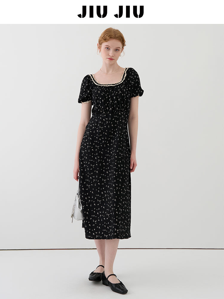 Lace-Trimmed Floral Dress With Back Tie
