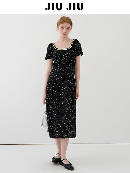Lace-Trimmed Floral Dress With Back Tie