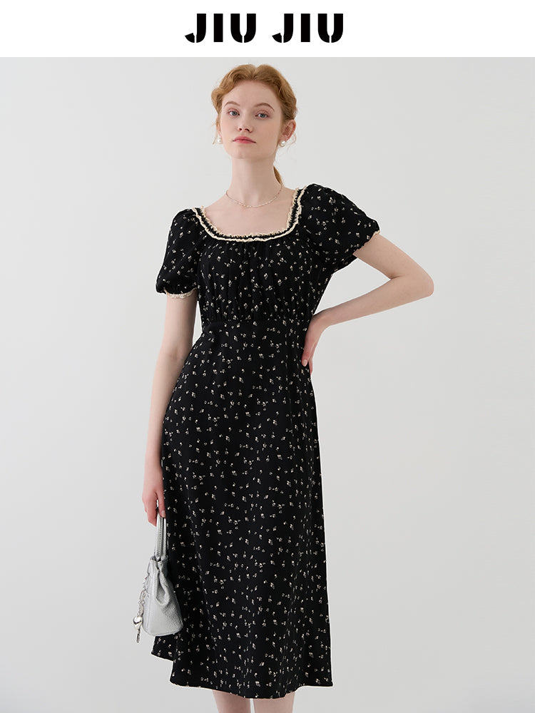 Lace-Trimmed Floral Dress With Back Tie