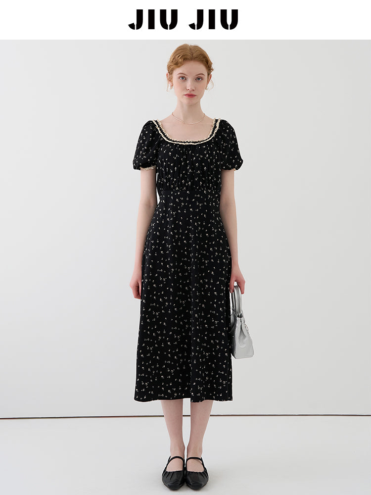Lace-Trimmed Floral Dress With Back Tie