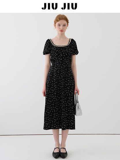 Lace-Trimmed Floral Dress With Back Tie