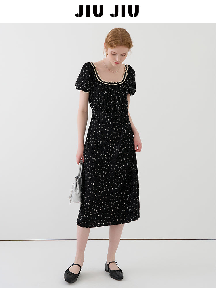 Lace-Trimmed Floral Dress With Back Tie