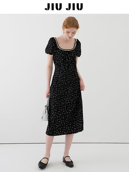 Lace-Trimmed Floral Dress With Back Tie