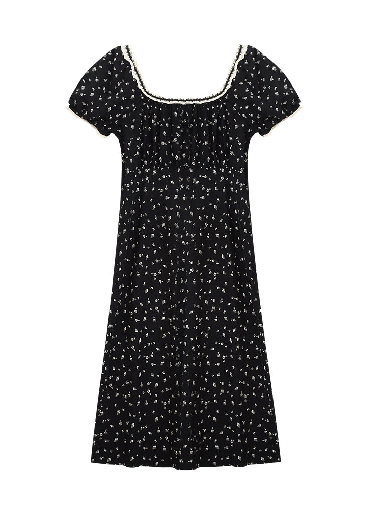 Lace-Trimmed Floral Dress With Back Tie