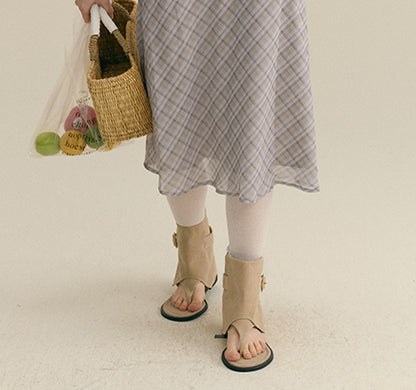 Diamond Plaid High Waist Chiffon Midi Skirt