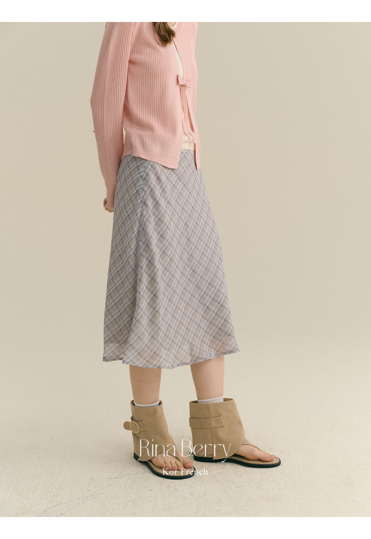 Diamond Plaid High Waist Chiffon Midi Skirt