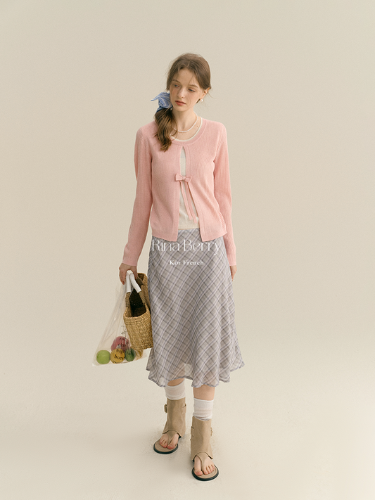 Diamond Plaid High Waist Chiffon Midi Skirt