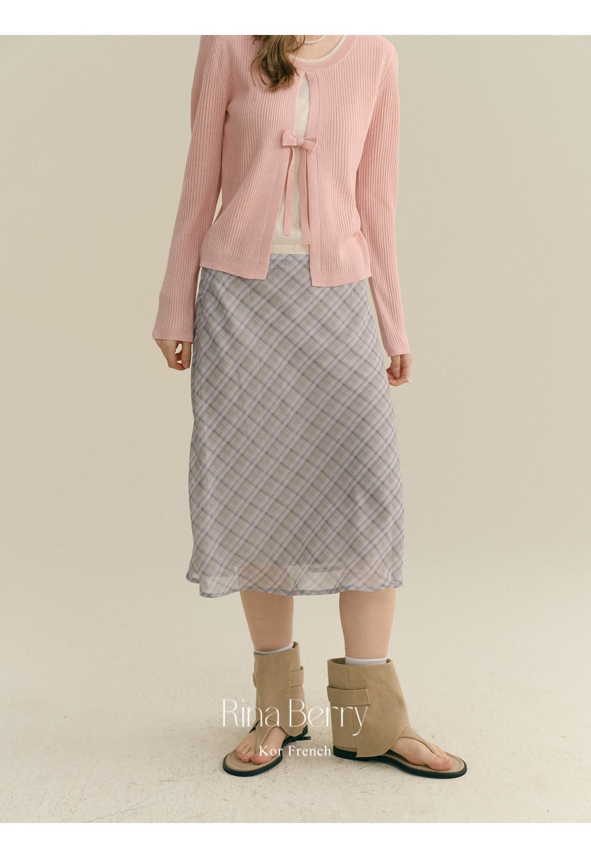 Diamond Plaid High Waist Chiffon Midi Skirt