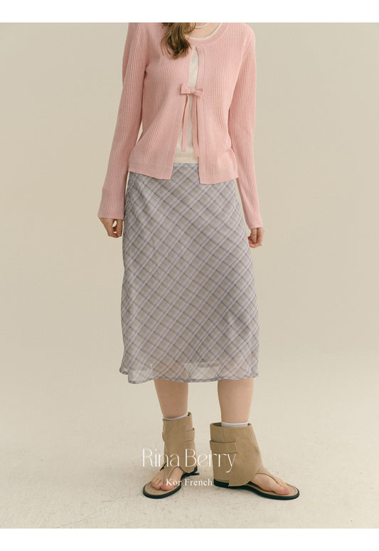 Diamond Plaid High Waist Chiffon Midi Skirt