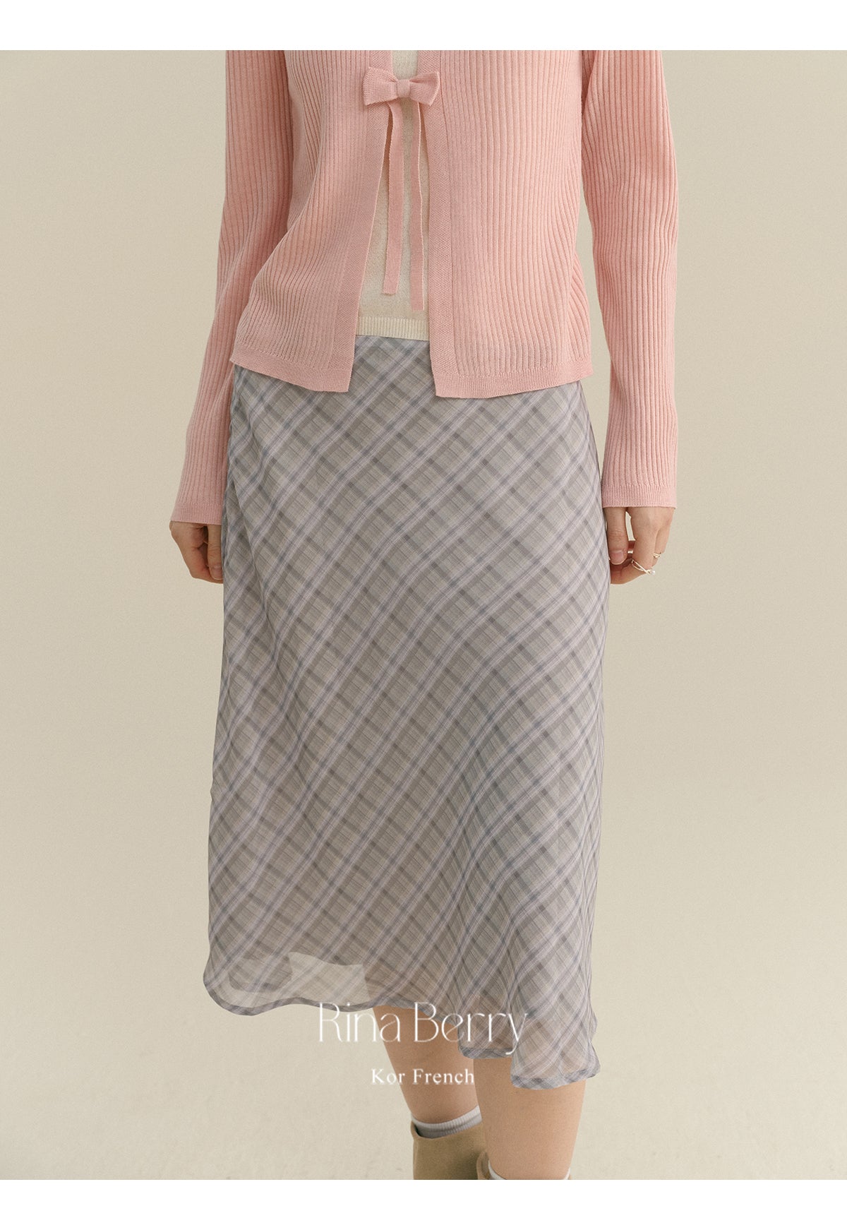 Diamond Plaid High Waist Chiffon Midi Skirt