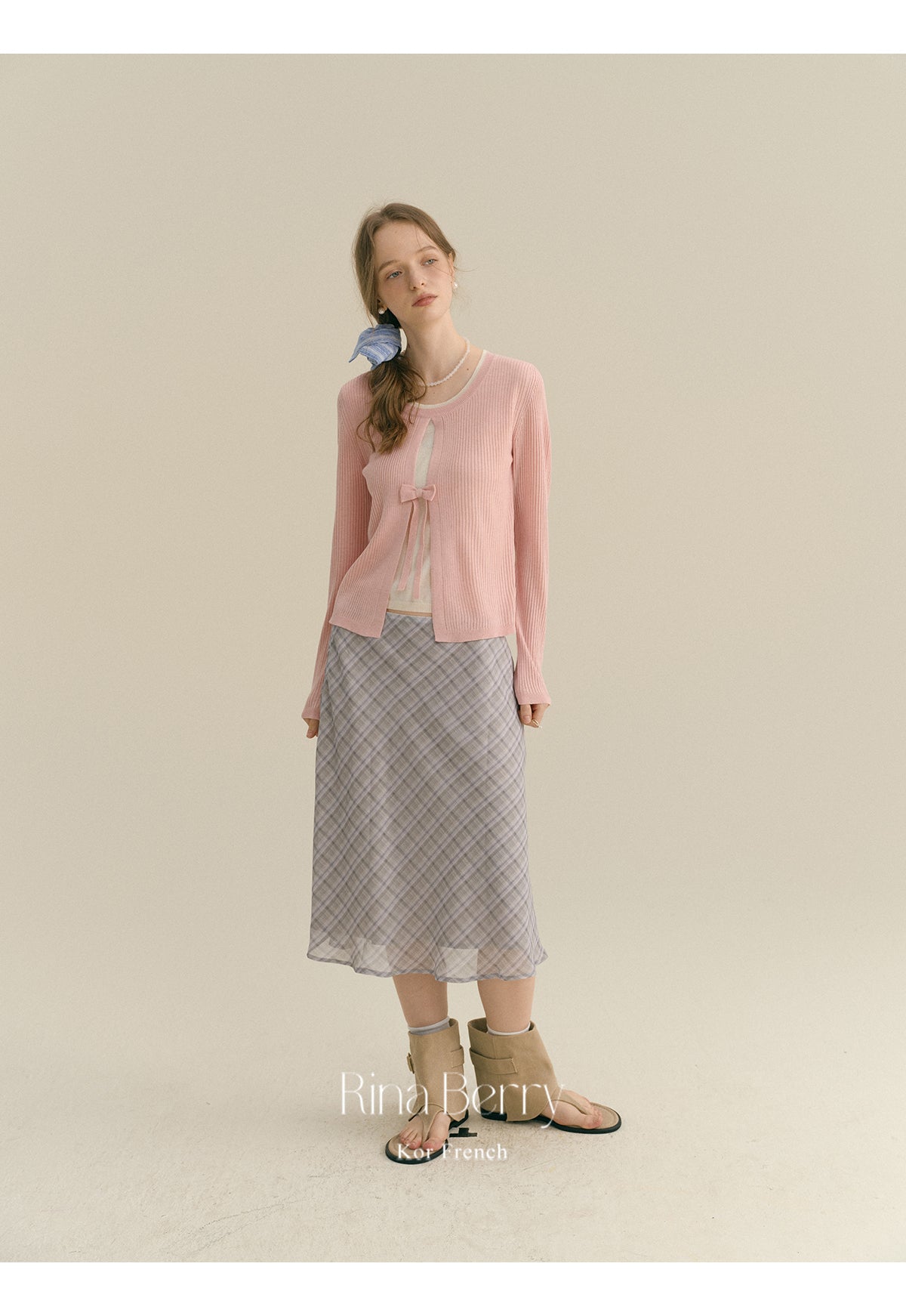 Diamond Plaid High Waist Chiffon Midi Skirt