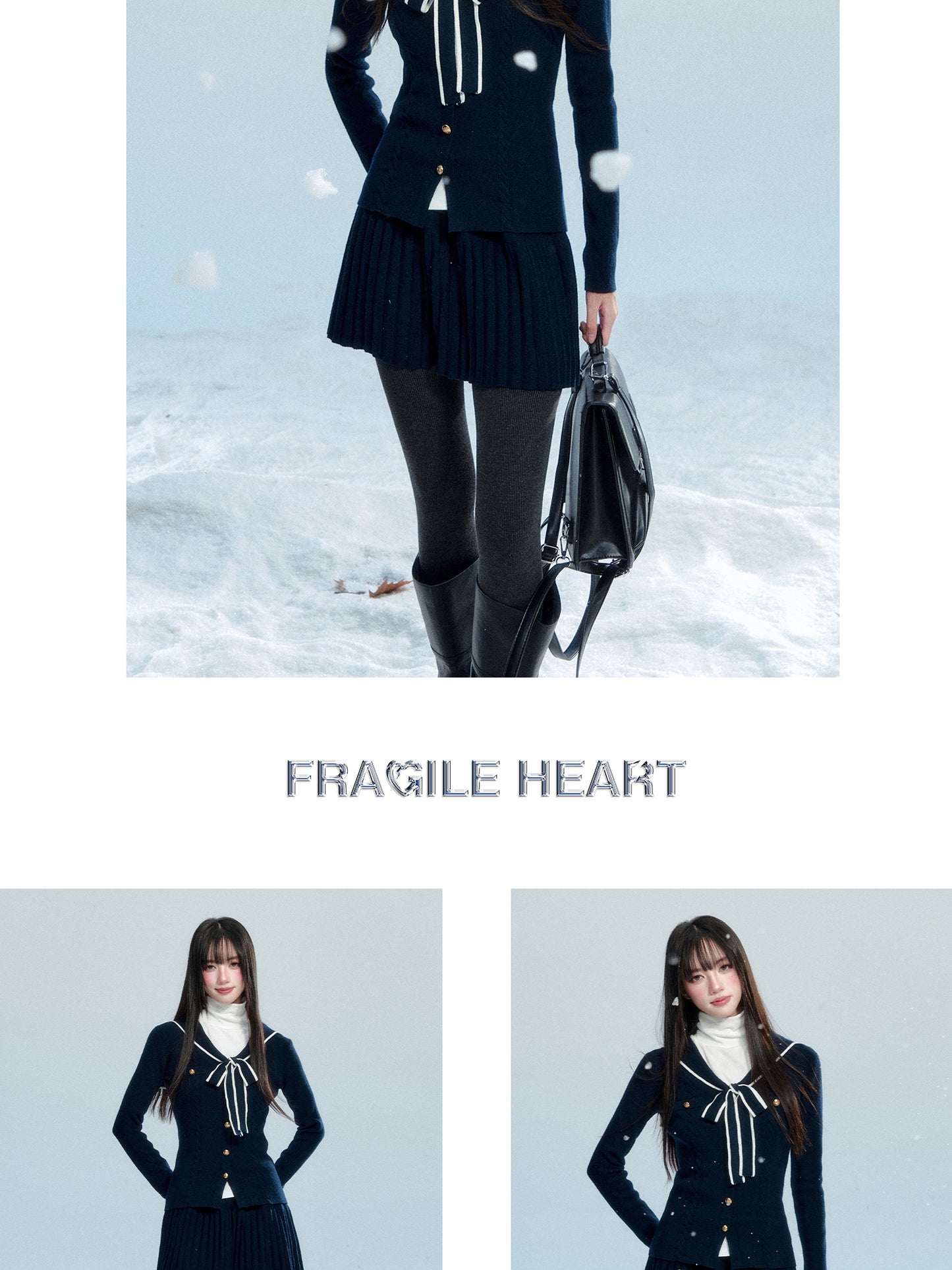 Slim Fit Sailor Collar Knit Top & Skirt