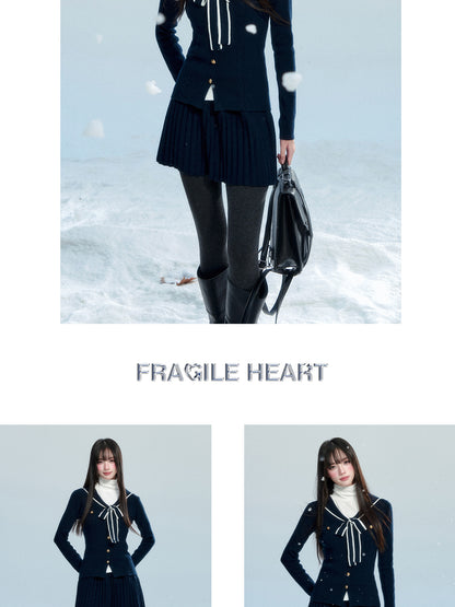 Slim Fit Sailor Collar Knit Top & Skirt