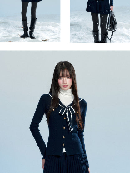 Slim Fit Sailor Collar Knit Top & Skirt