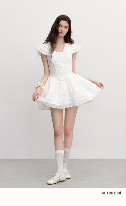 Corset Style Cotton Dress With Large Collar