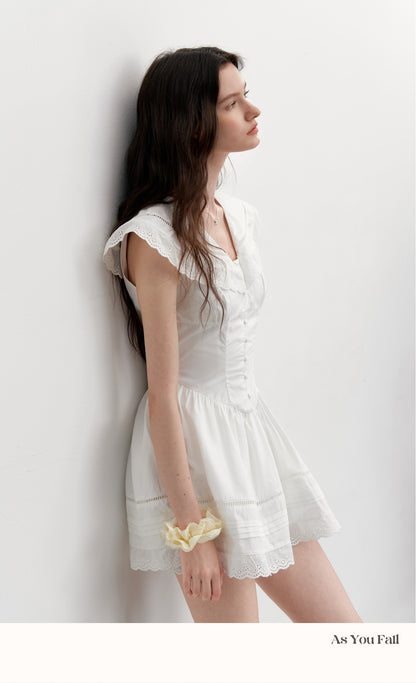 Corset Style Cotton Dress With Large Collar