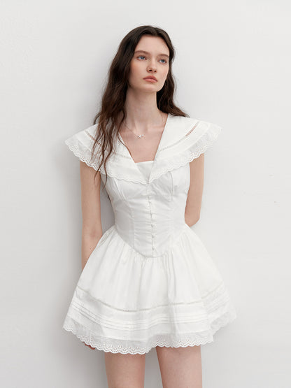 Corset Style Cotton Dress With Large Collar