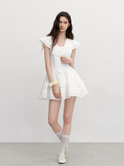 Corset Style Cotton Dress With Large Collar