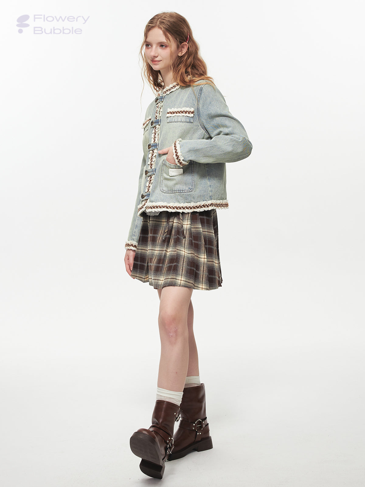 Ombre Plaid Skirt With Tie Strap And Metal Clasp Detail