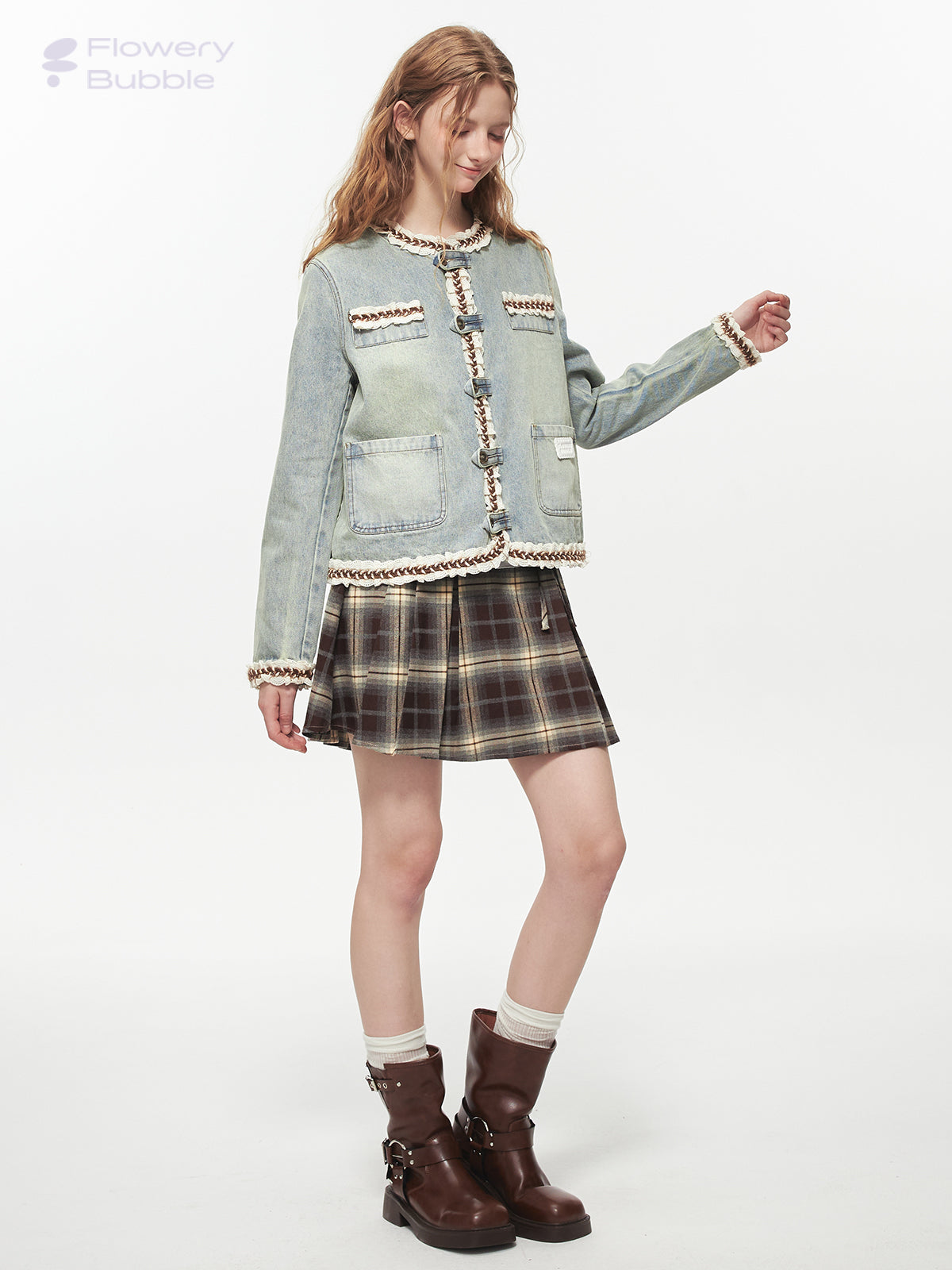 Ombre Plaid Skirt With Tie Strap And Metal Clasp Detail