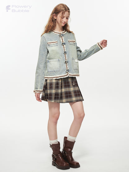 Ombre Plaid Skirt With Tie Strap And Metal Clasp Detail