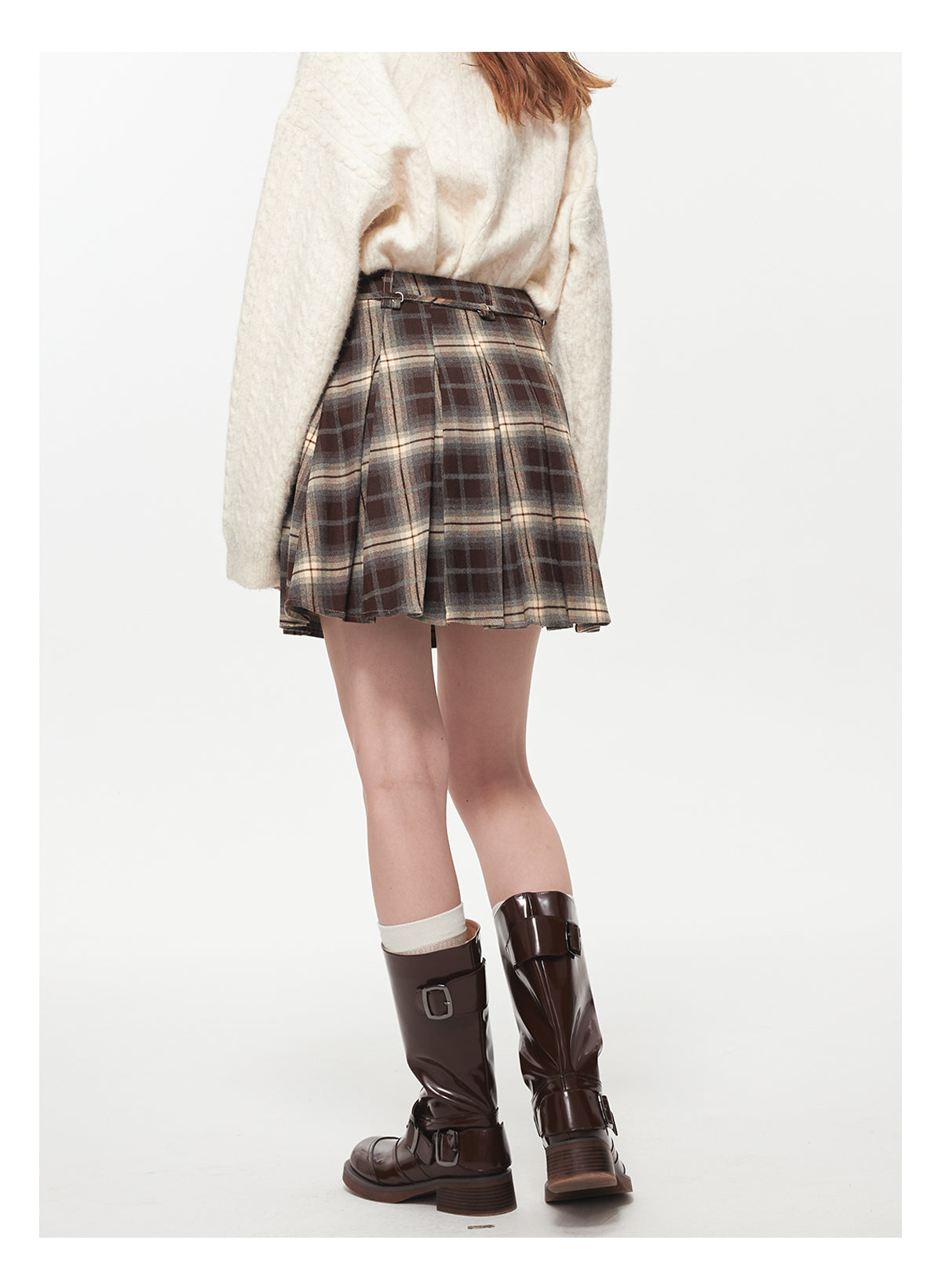 Ombre Plaid Skirt With Tie Strap And Metal Clasp Detail