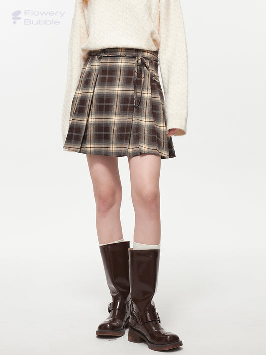 Ombre Plaid Skirt With Tie Strap And Metal Clasp Detail
