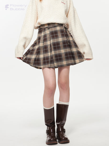 Ombre Plaid Skirt With Tie Strap And Metal Clasp Detail