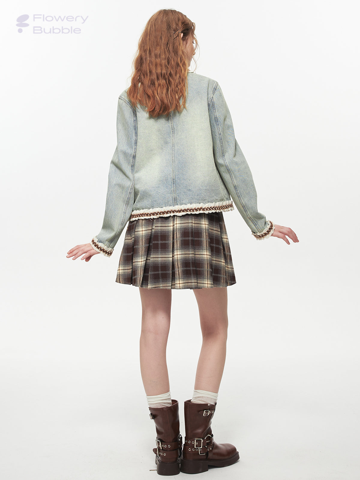 Ombre Plaid Skirt With Tie Strap And Metal Clasp Detail
