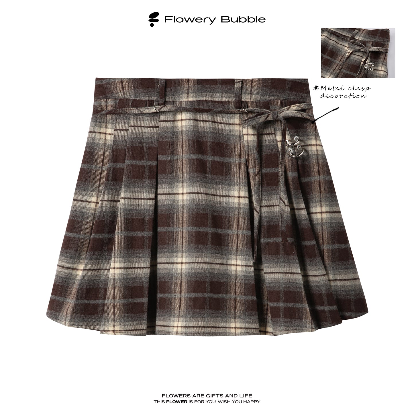 Ombre Plaid Skirt With Tie Strap And Metal Clasp Detail