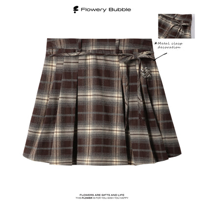 Ombre Plaid Skirt With Tie Strap And Metal Clasp Detail