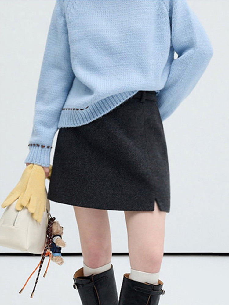 High Waisted Wool Blend Short Skirt